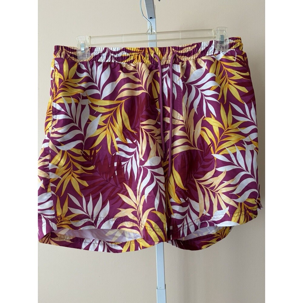 INC Mens Palm Leaves Mesh-Lined Quick-Dry 5" Swim Trunks Multicolor XL Dark Red
